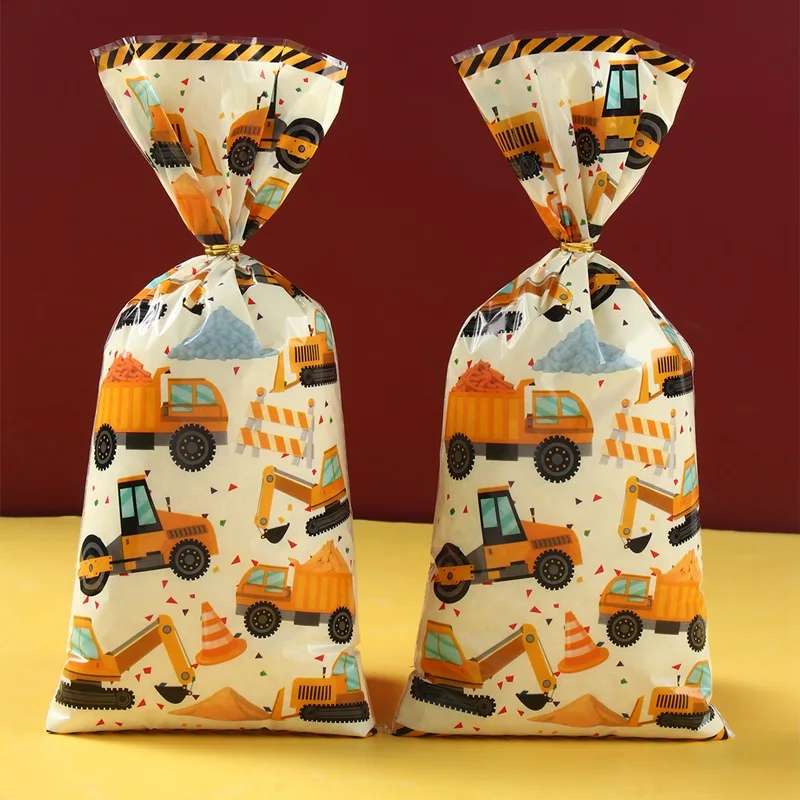 Construction PVC Candy Bags Heat Sealable Treat Cookie Candy Goodie Bags Excavator Baby Shower Tractor Birthday Party Supplies