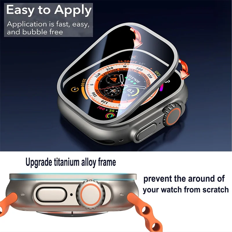 Gehäuse aus Aluminiumlegierung + gehärtetes Glas für Apple Watch Ultra 2 49 mm, kratzfester Displayschutz, iWatch Ultra 49 mm Schutzfolie