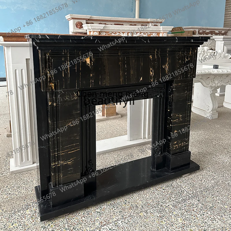 

Marble Fireplace French Fireplace Black Golden Flower Stone Black Vintage, American Fireplace