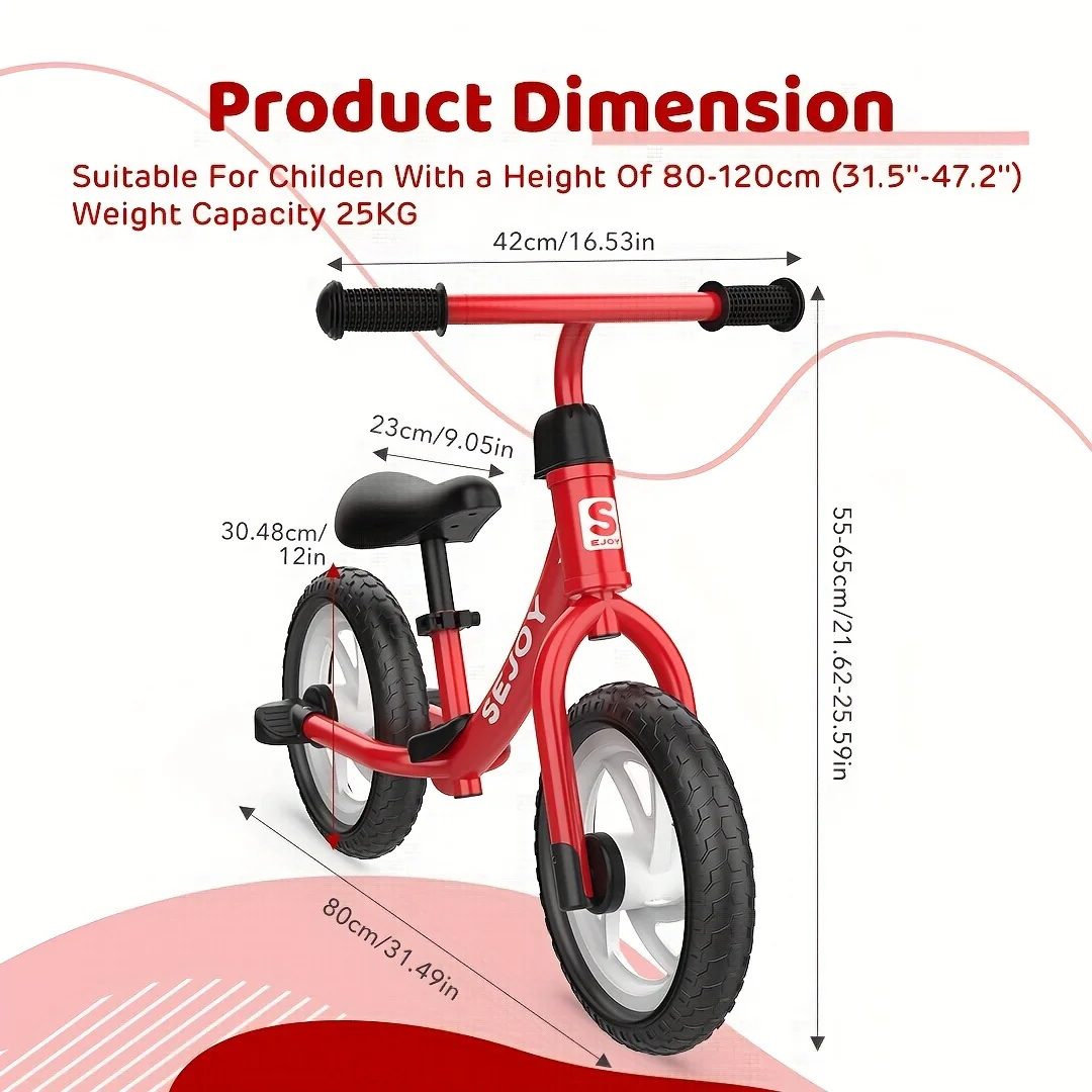 Sejoy Kids Lightweight Balance Bike Walking Training Pedalless with Adjustable Handlebar and Seat Best Gift for 2-5 Years Old