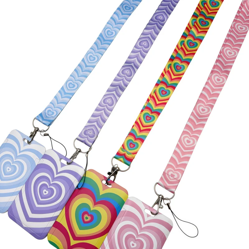 Love PVC Card Cover Student Campus Hanging Neck Bag Card Holder Lanyard ID Card Holders key chain