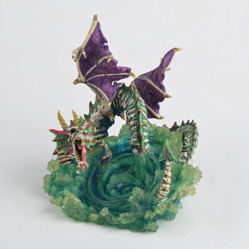 Skeleton Undead Dragon Resin Figurine Purple Wings Swirl Green Crystal Base Fantasy Zombie Dragon Sculpture Home Decor Ornament