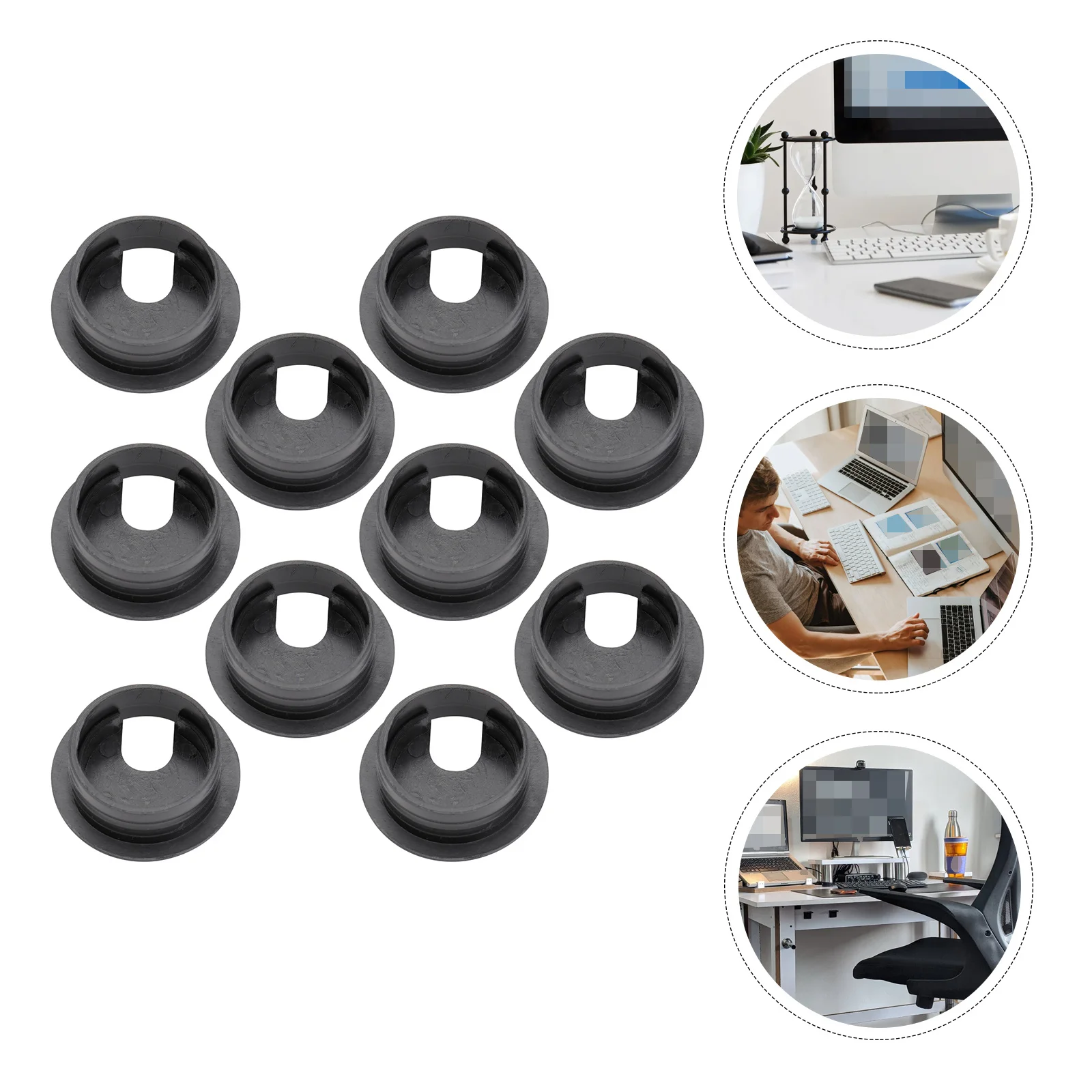 

10Pcs Computer Desk Cable Hole Cover Black Swivel Durable Desktop Cable Cover Office Wiring Ducts Organizer