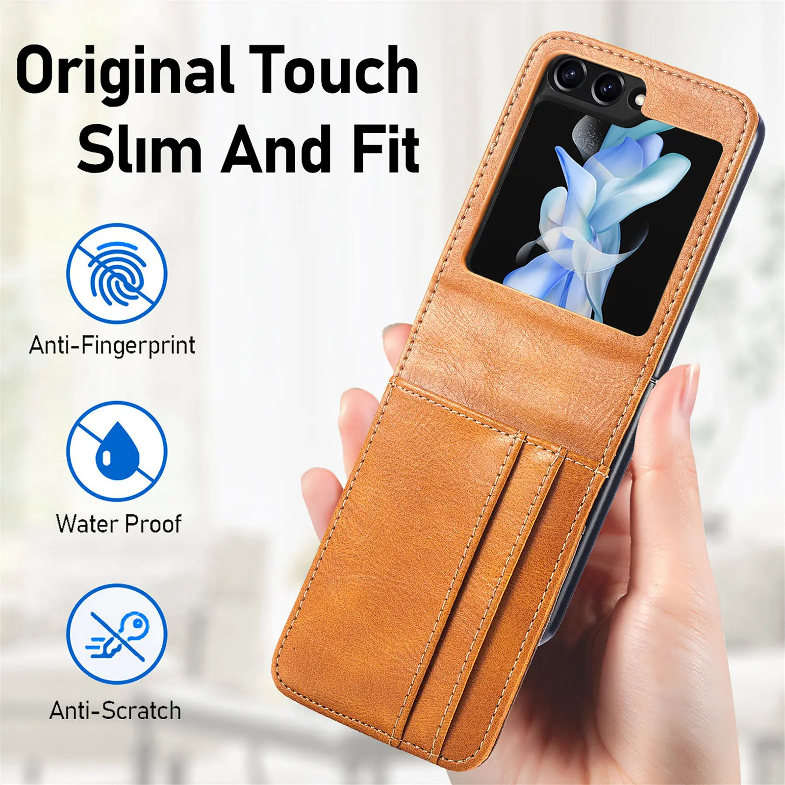 Matte Feeling Card Holder Folding Case for Samsung Galaxy Z Flip 5 4 Flip3 Flip5 Flip4 Flip2 Flip 3 2 Protection Funda Covers