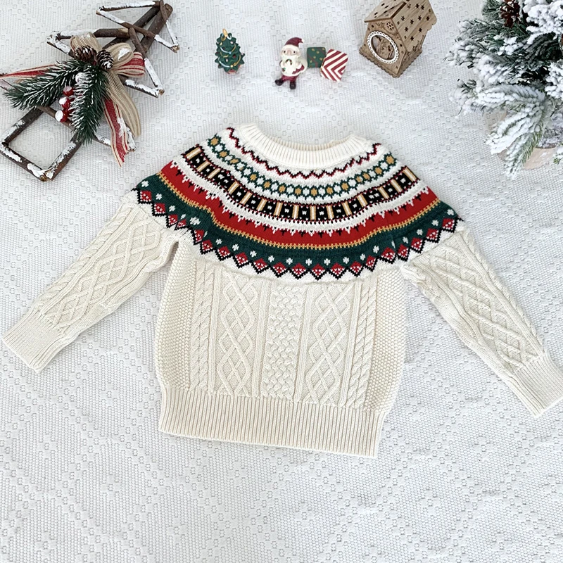 Christmas Winter Children\'s Sweater Cotton Baby Boy Girl Knitted Sweater Long Sleeves Autumn Warm Cartoon Baby Christmas Clothes