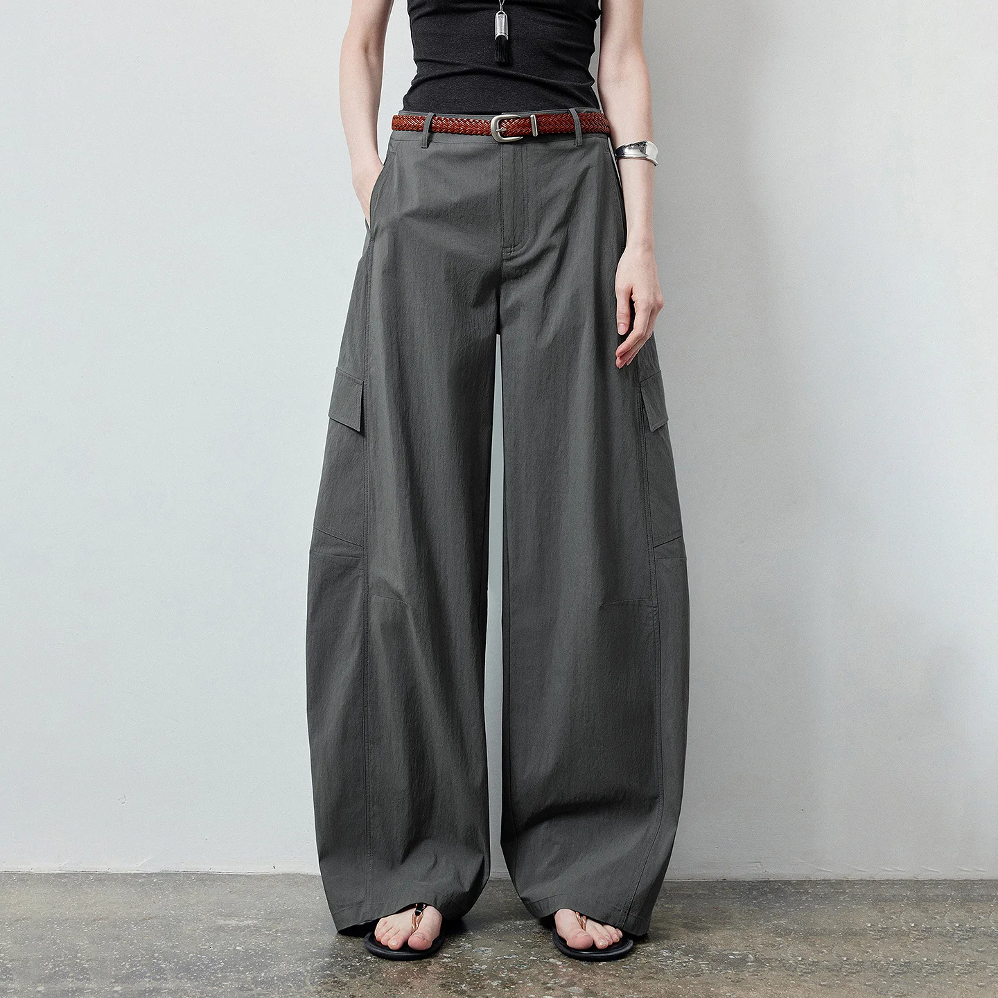 TOYOUTH Women's High Waist Wide Leg Banana Pants 2026 Summer New Multi Pocket Casual Trousers, Breathable Linen Blend