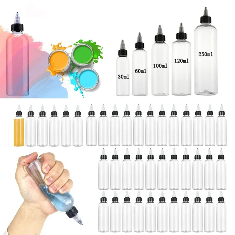

100Pcs 30-120ML Boston Dispensing Bottle Plastic Squeezable Bottles With Twist Top Cap Clear PET Container For Craft Liquid Inks