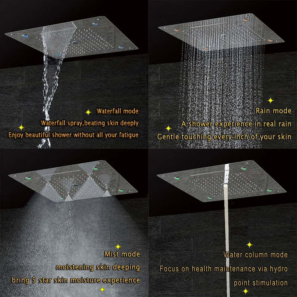 Concealed Thermostatic Complete Shower System Faucet Mixer Bathroom LED Ceiling Shower Head Waterfall Rainfall Wall Mist SPA