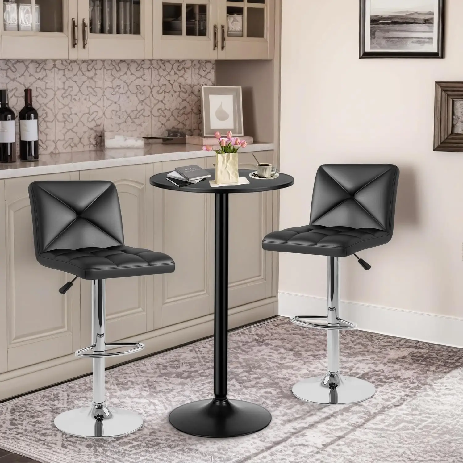 

для кухни или студийной квартиры (решетчатая спинка, набор барных столов из 3 предметов, круглый стол для паба 24 дюйма и регулируемые вращающиеся табуреты