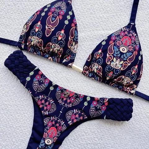 String Bikini Sexy Printed String Bikini Set Women Push Up Two Piece Swimsuit Beachwear Summer Vacation Essential Bikini Set Women's Swimsuit