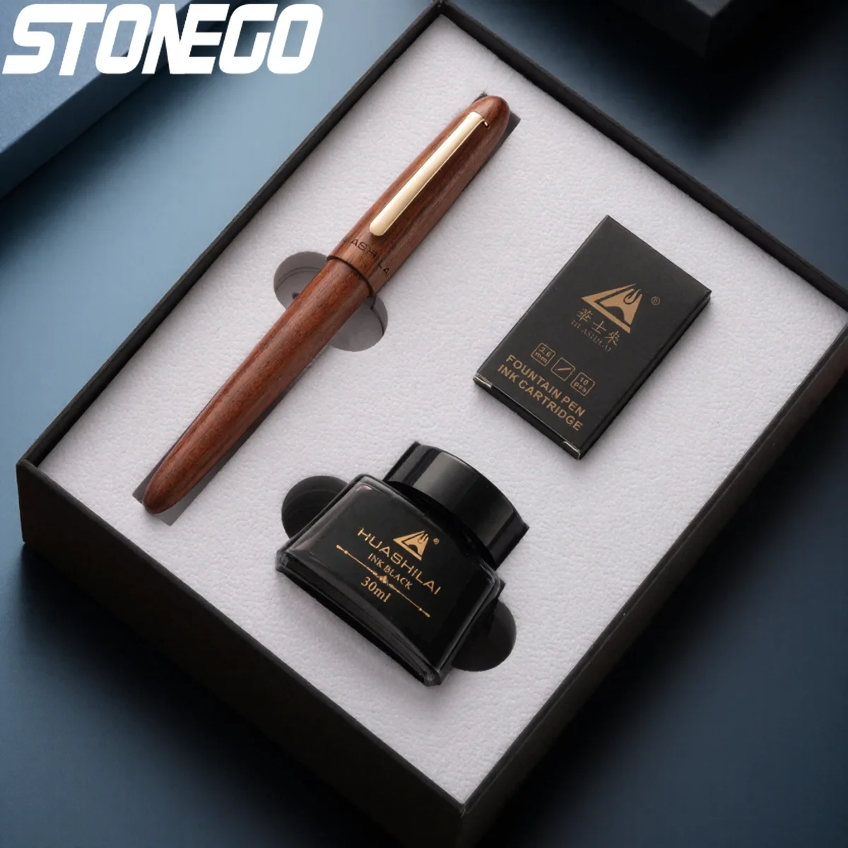 

Exquisite luxury fountain pen set, 0.7mm 24K gold-plated nibs, pure wood fountain pens, rotating cap, 30ml Ink,holiday gifts