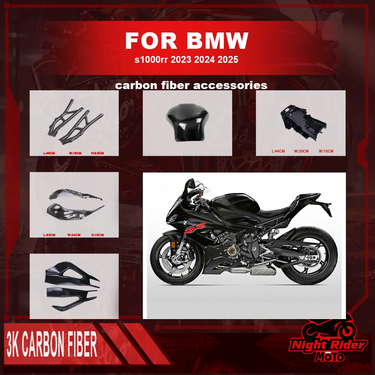 

For Bmw S1000rr 2023+ Motorcycle Fairings 100% Carbon Fiber Rear Middle Cover Belly Pan Tail Bracket Engine Cover Accessories