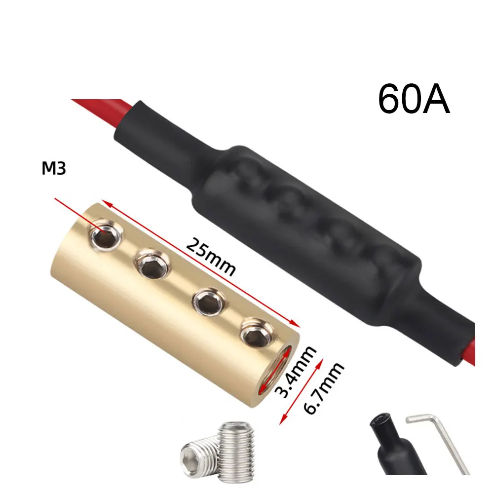 60A 80A Brass Terminal Block Connector Kit With Heat Shrink Tube For High Power Automotive Industrial Wiring 400V