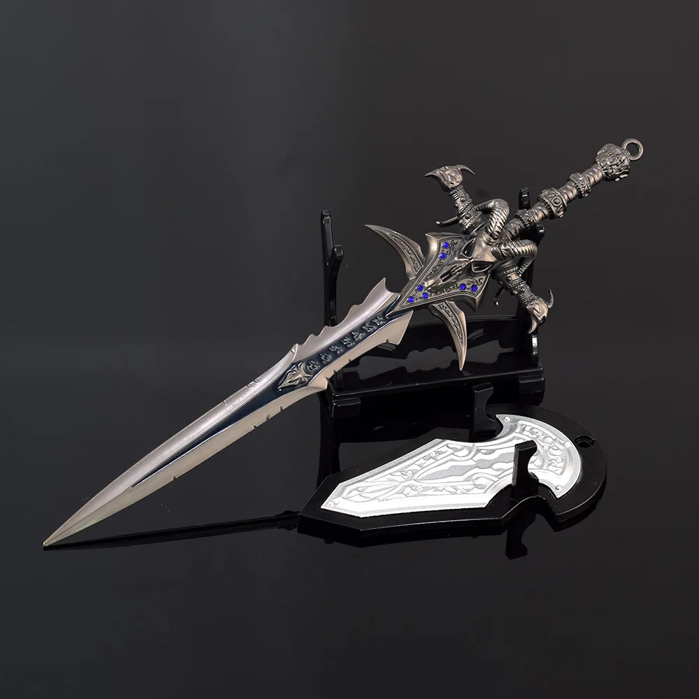 22cm Warcraft Figure Frostmourne with Wall Panels All Metal Crafts Ornaments Actions Figure Collections Boys Gifts