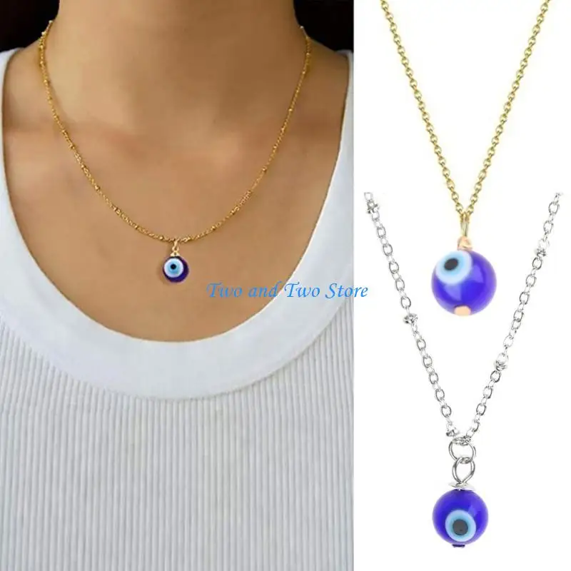 HX6F Turkish Blue for Evil Eye Pendants Necklaces for Women Golden/Silver Chain Neckl