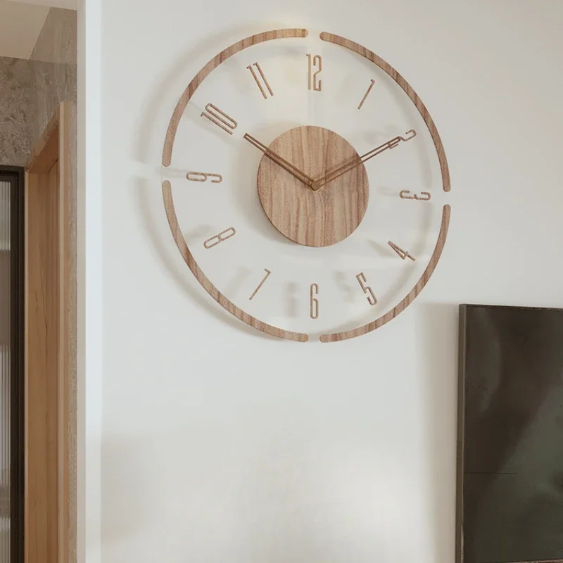 Modern Solid Wood Wall Clock Nordic Minimalist Quartz Movement Silent Creative Living Room Decor