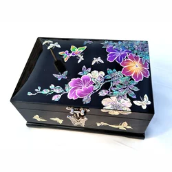 Mother of Pearl Lacquered Jewelry Music Box Two Level Music Jewelry Case Trinket Keepsake Treasure Gift Box Lacquer Organizer