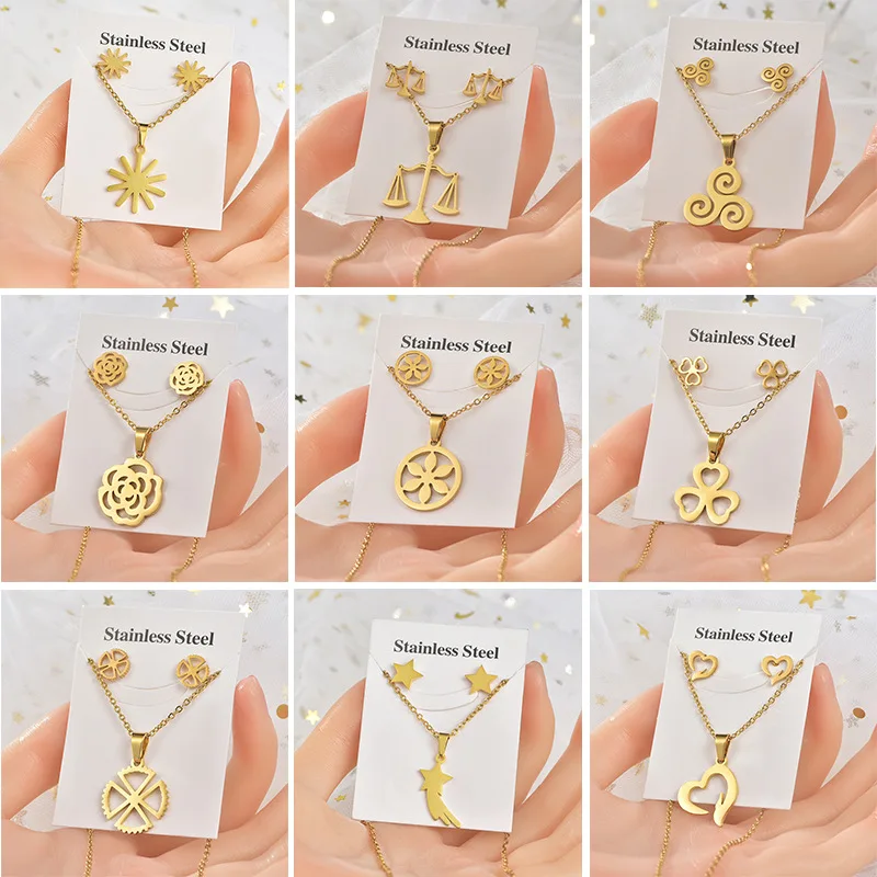 2023 Fashion Necklace Earrings Stainless Steel Earrings Jewelry Two Piece Set of Star Accessories Gift for Men and Women