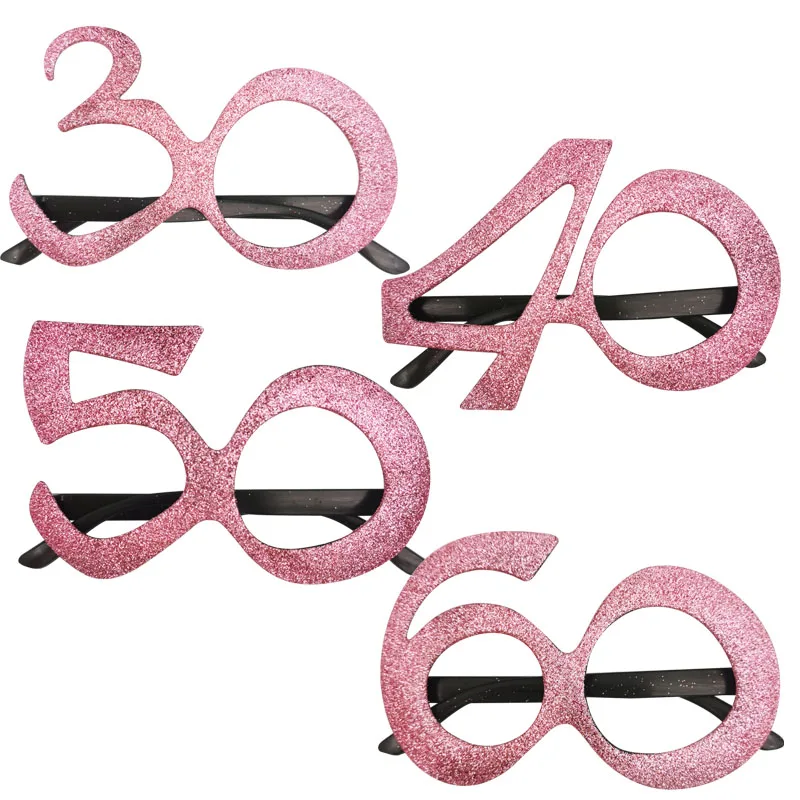 

1Pcs pink 30 40 50 60 Plastic party prop glasses Adult Birthday Party Anniversary Decoration 30 40th birthday Photography Props