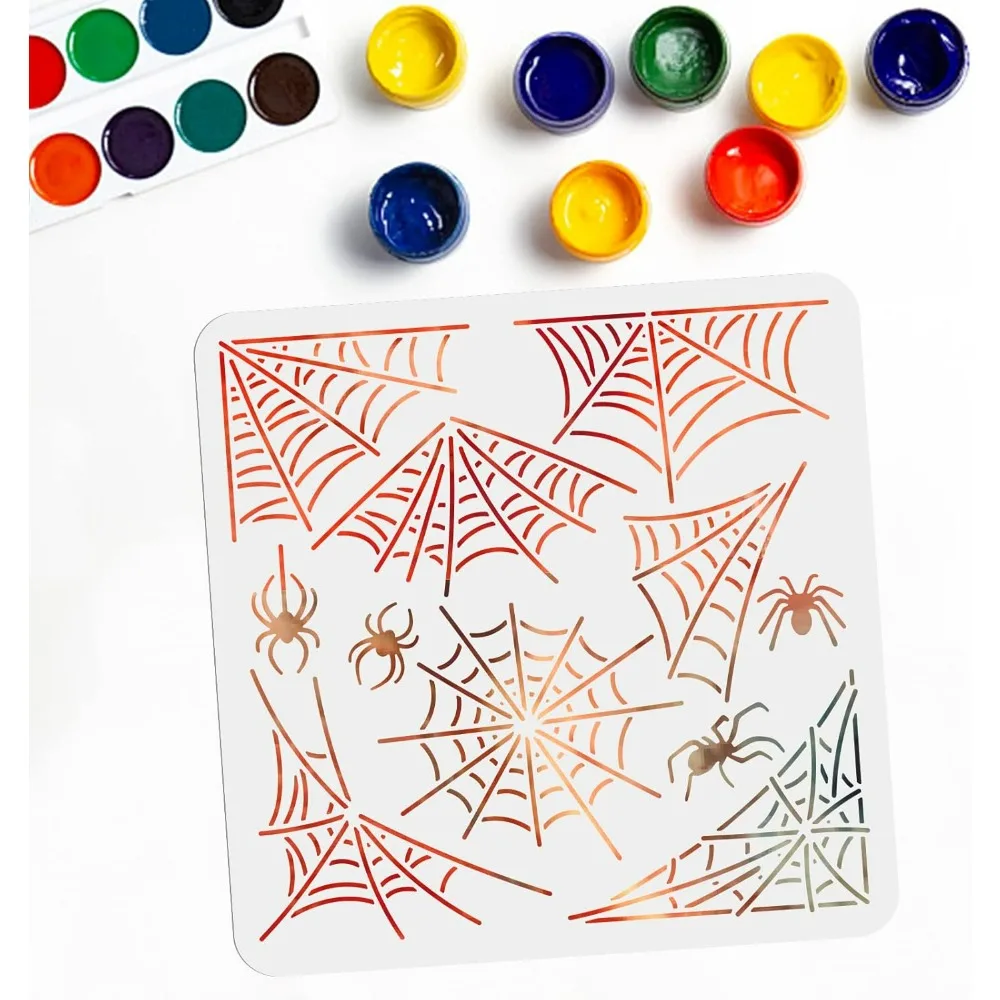 Spider Web Stencil Spider Stencils for Painting Flexible Clear PET Material 11.8×11.8inch Halloween Theme DIY T-Shirt