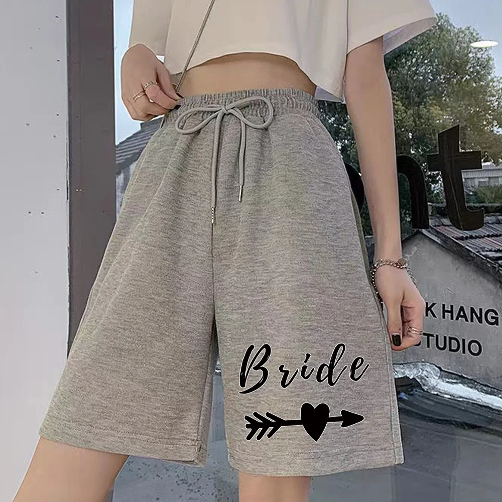 Women's Fashion Gray Shorts Bridal Print Series Street Women's Loose Shorts Student Harajuku Elastic Band Cropped Pants