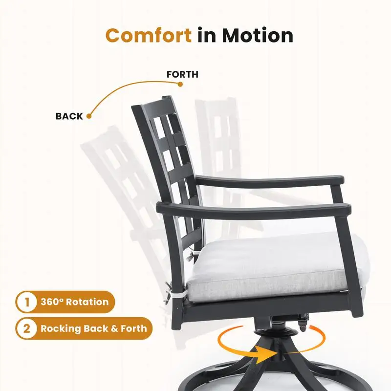 طقم طعام فناء كلاسيكي حديث مكون من 7 قطع مع طاولة مستطيلة و6 كراسي صخرية دوارة، ألومنيوم مصبوب خالٍ من الصدأ، جمرة مزخرفة #5