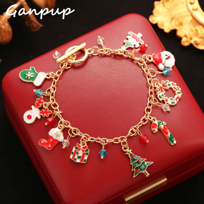 GANPUP-pulsera de colección navideña para mujer, pulsera de reno con caña de árbol de Navidad, cadena para la muñeca, regalo de joyería