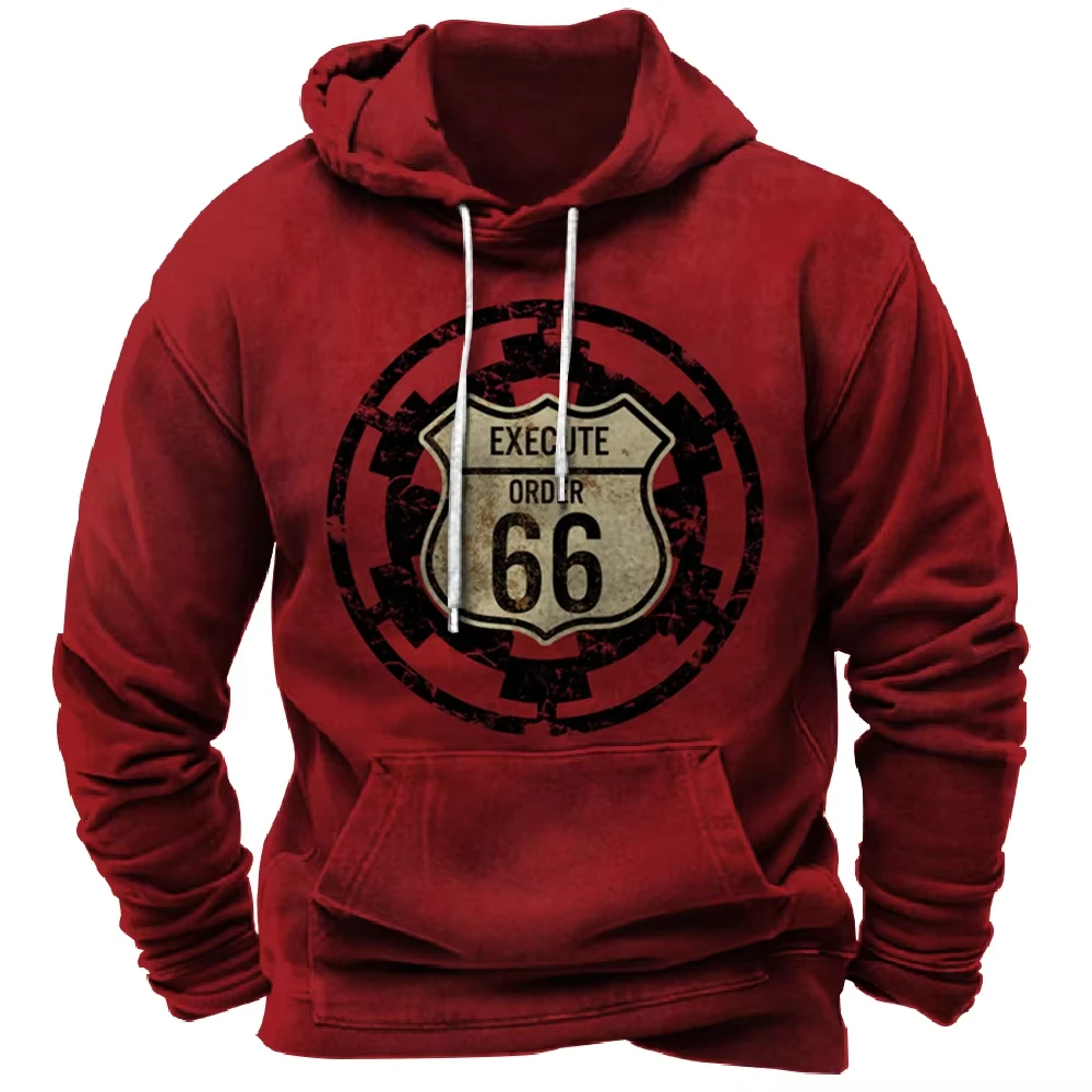 Populer Autumn And Winter Man Clothes 3d Printed Men's Route 66 Printed Hoodie Men Loose Casual Fashion Retro Oversized Hoodie