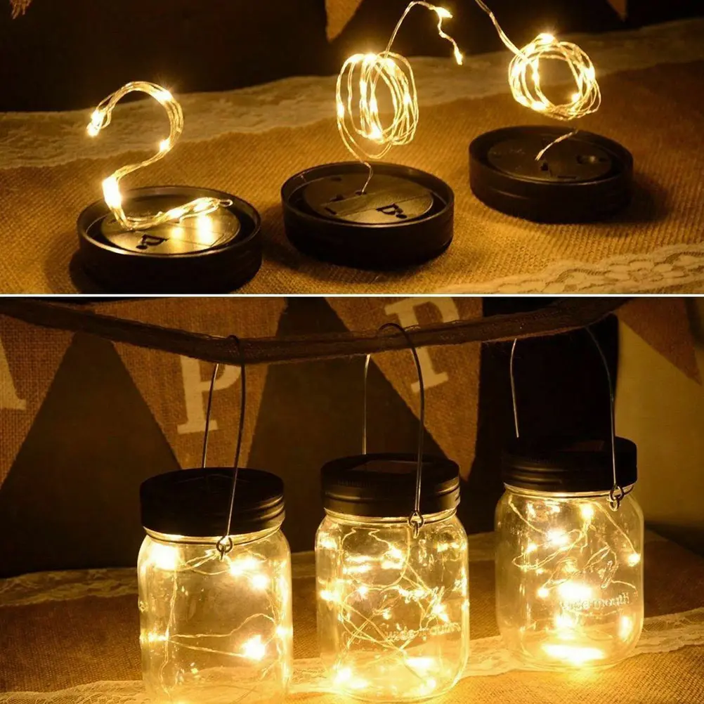

3Pcs Solar Jar Lid Lights 2M White 20LED String Long Lasting Quality Material Garden Table Balcony Outdoor Decor Gifts