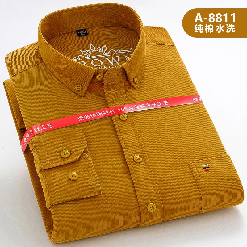 Bawełniana koszula sztruksowa dla mężczyzn Plus Size Casual Business Mens Solid Color Long Sleeve Leisure New Dress Top Shirt Clothes Winter