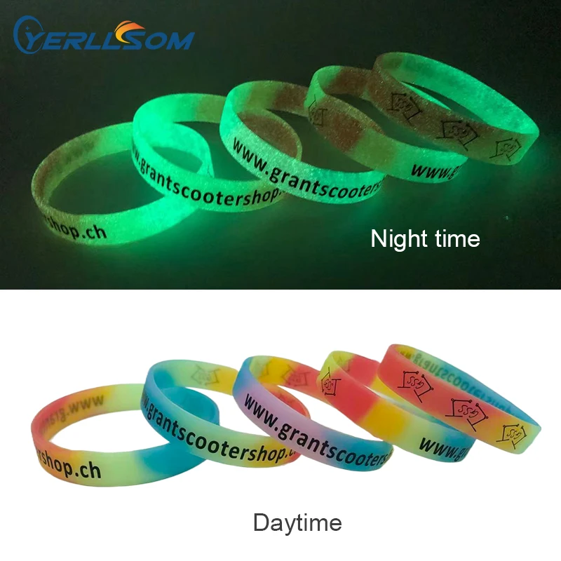 YERLLSOM 100PCS/Lot Glow Customizable Hand Band Silicone Wristband Bracelets Glow In The Dark Wrist Band