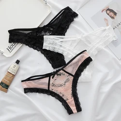 Transparent Lace Lady T-pants Color Blocking Women's Underwear Sexy Hollow Out Mesh thong Cross Strap Waistband Fmeale G-string