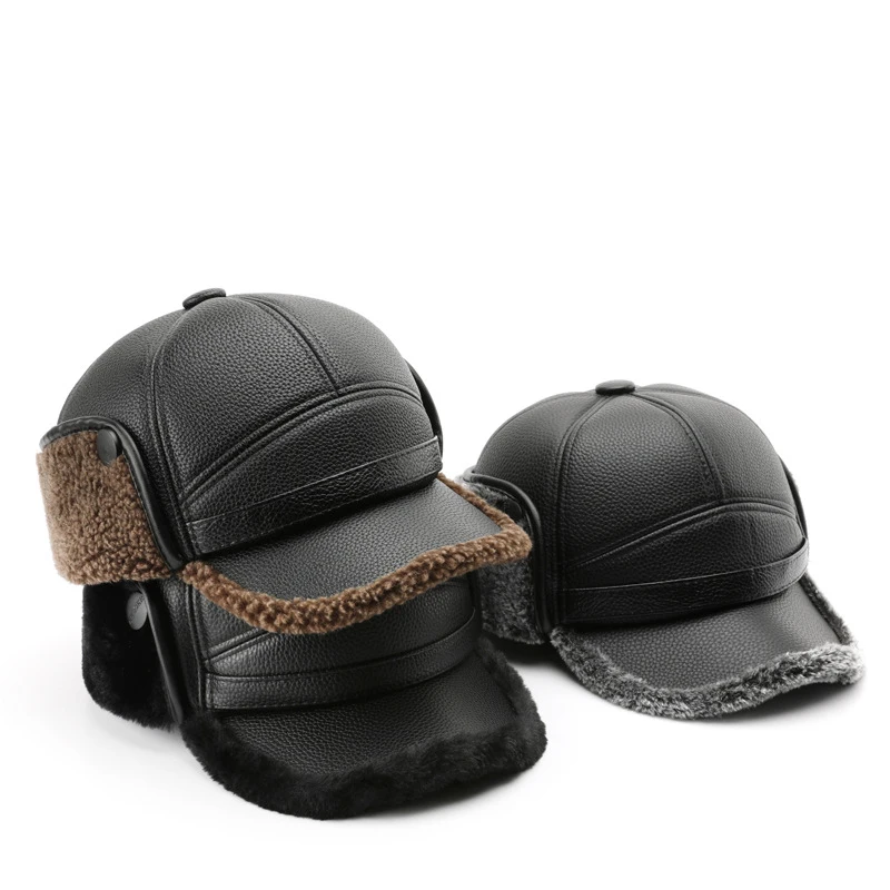 Ear protection caps for middle-aged and elderly men in winter plush leather caps for fathers and grandfathers in winter warm hat