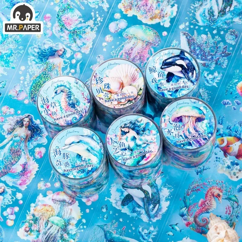 

Mr. Paper 6 Style Ocean Theme PET Tape Galaxy Light Hand Account Material Recycling Sticker Stationery