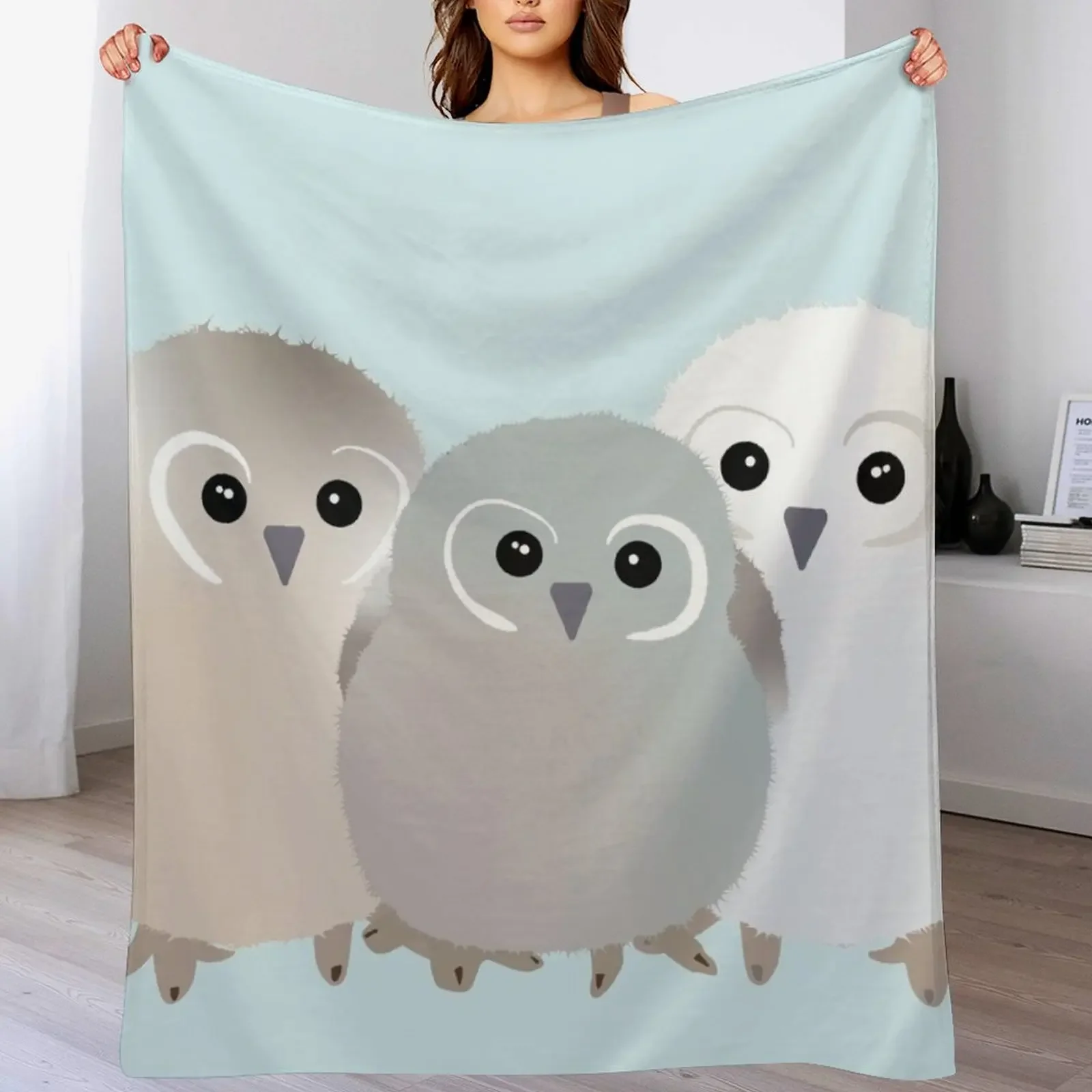 

Cute 3 Baby owls Throw Blanket Picnic Quilt Blankets