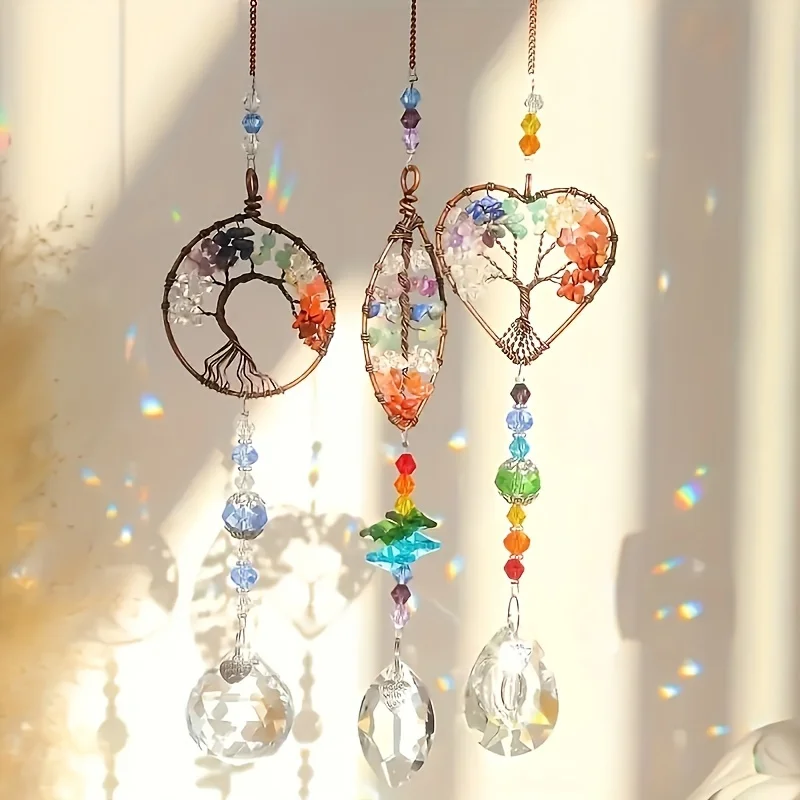 3 Stück bunter Lebensbaum-Kristall-Sonnenfänger – Regenbogenmacher für Innen-/Außendekoration, perfekt für Garten, Fenster, Hochzeit, a