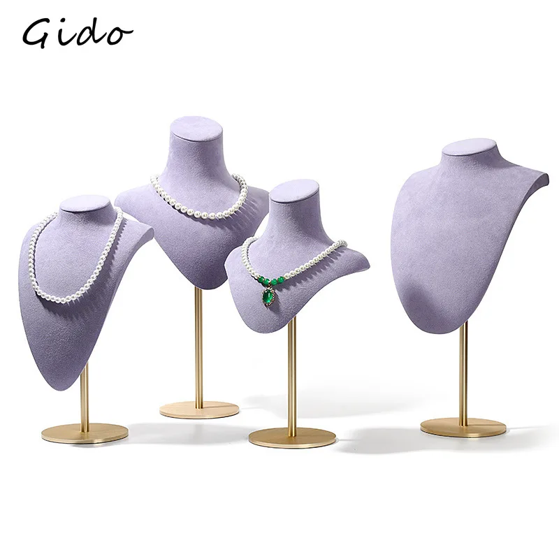 Velvet Padded Rotating Necklace Display Stand Holder for Jewelry Store Countertop Window Live Stream Mannequin Neck Bust