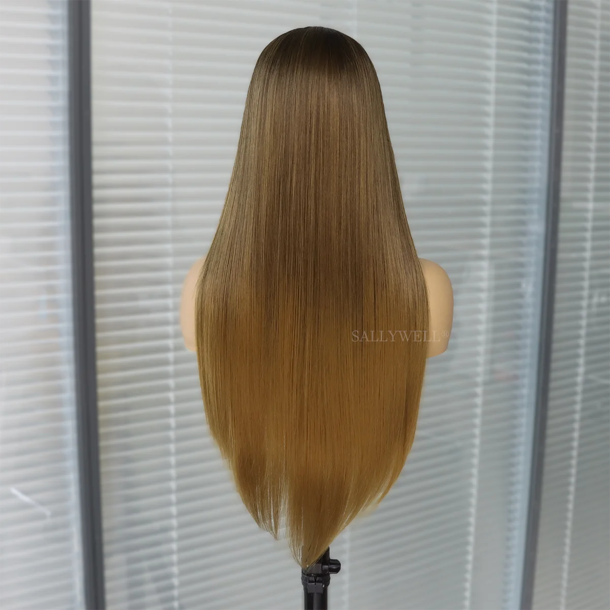 Ombre Brown Long Straight Lace Front Wig for Women Glueless 3-Tone Brown Wigs Pre Plucked Heat Resistant Synthetic Hair Wig