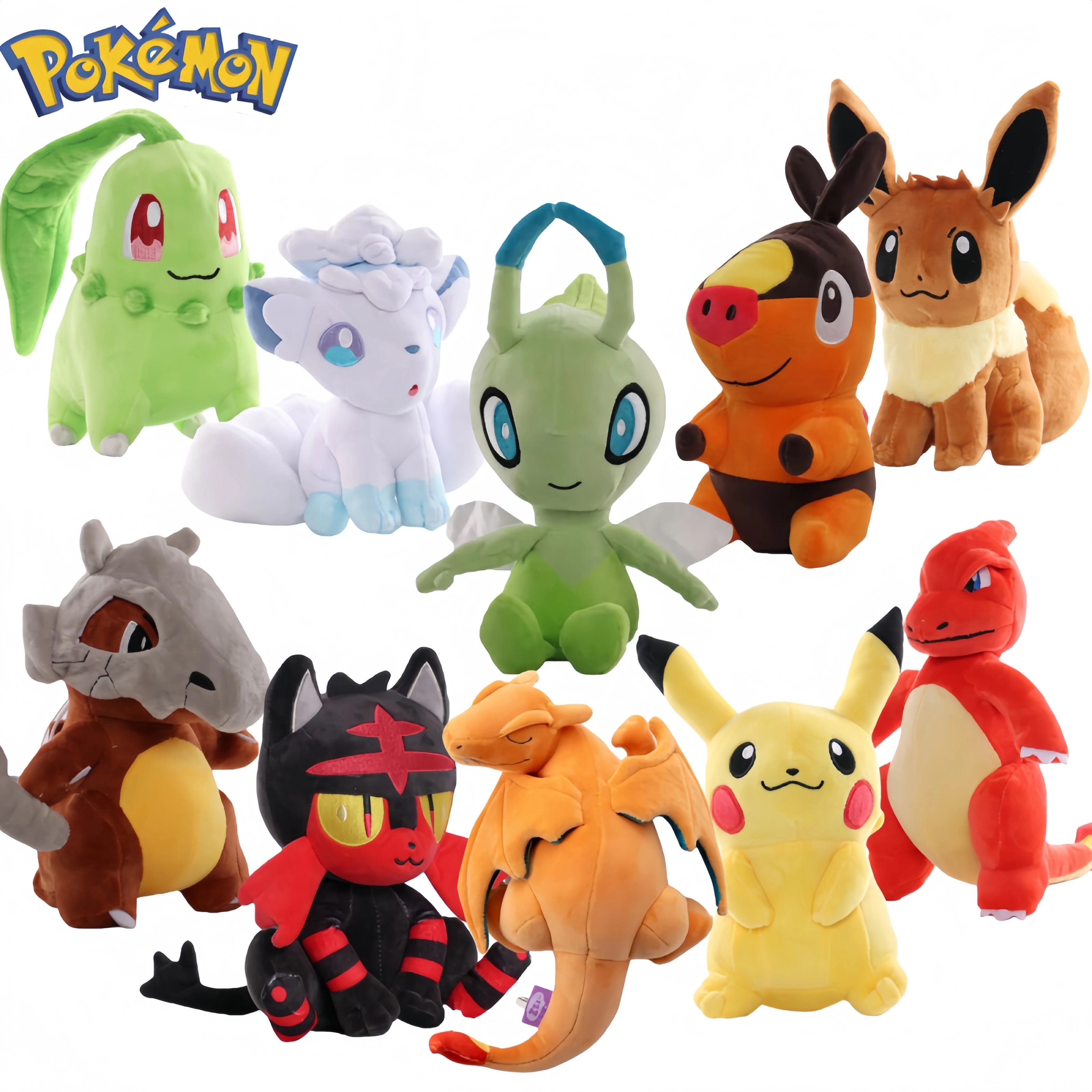 

Pokemon Pikachu Celebi Plush Doll Litten Aerodactyl Cubone Eevee Charizard Ice Vulpix Chikorita Peluche Claw Machine Toys Gift