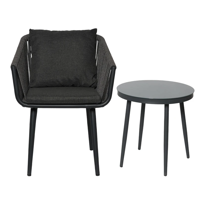 Outdoor Furniture Coffee Chair Steel Aluminum Frame Stackable PE Rattan Garden Chair Table