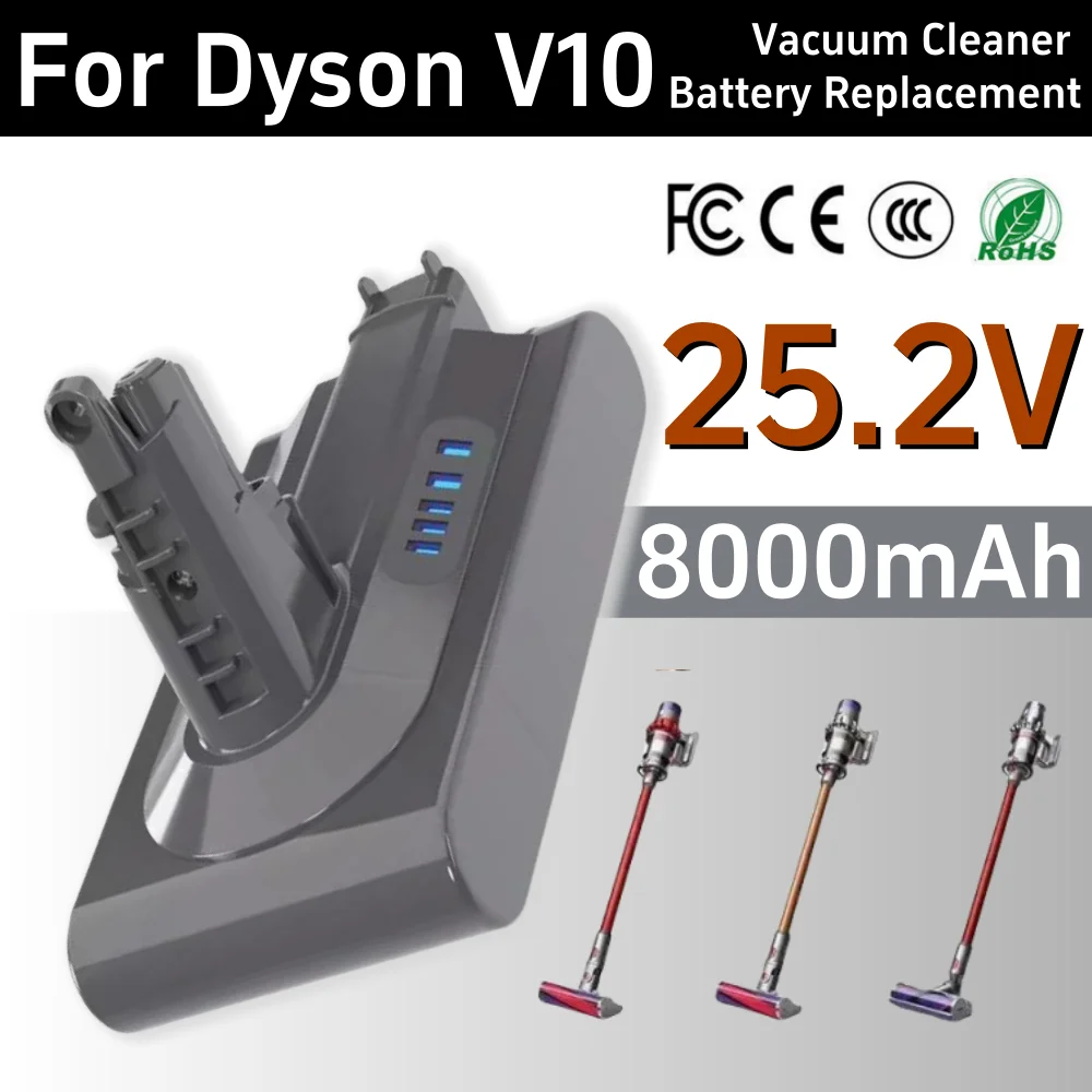 For Dyson V10 25.2V 8000mAh Lithium ion Rechargeable Battery Suitable for Handheld Vacuum Cleaner Battery Replacement