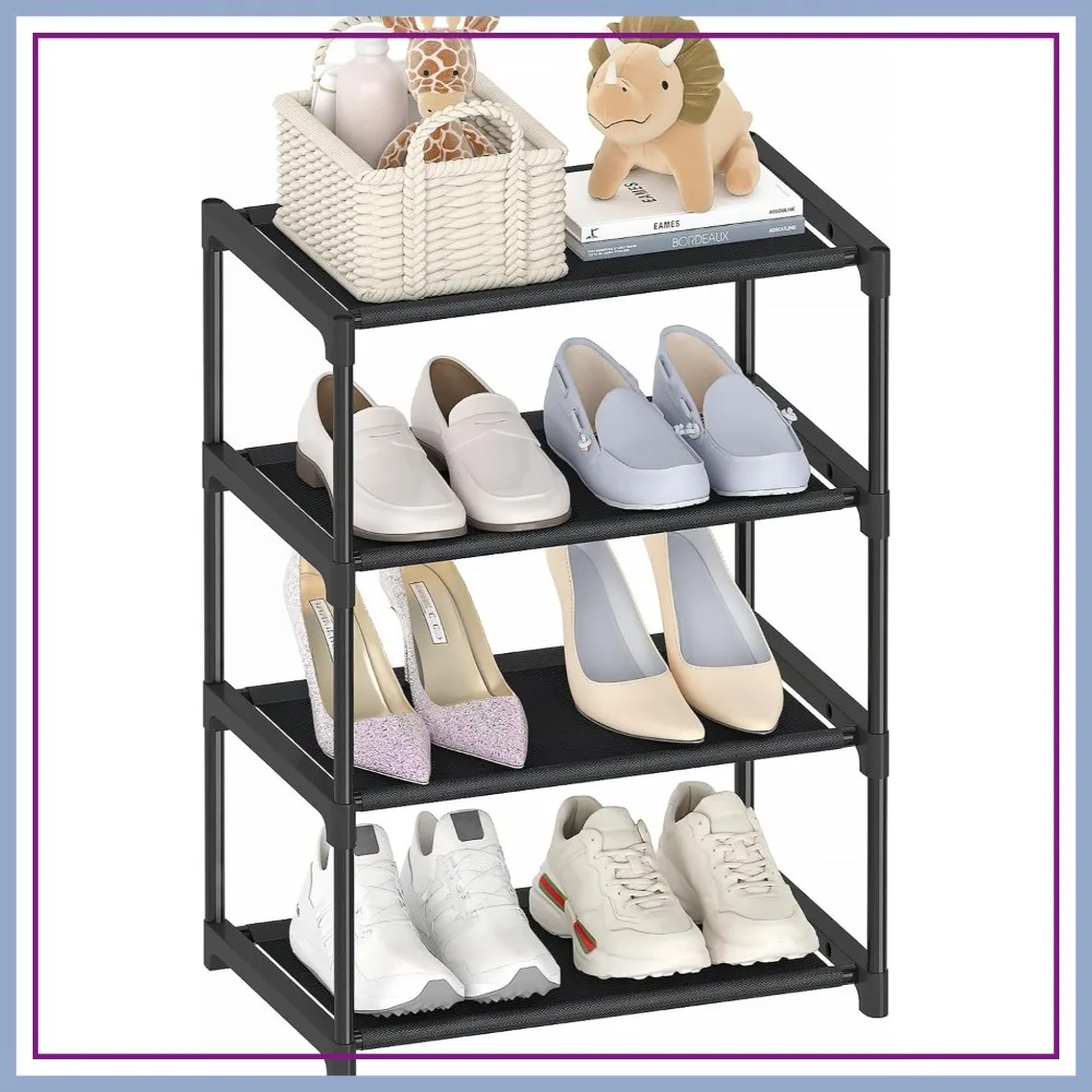 

4 Tier Narrow Shoe Rack, 16.3" Wide Stackable Storage Organizer for Closet Entryway, Space Saving