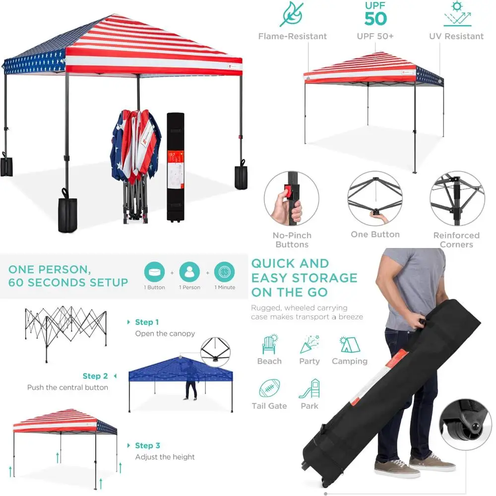 

Instant 8x8ft Pop Up Canopy Tent for 1 Person, Easy Setup, Portable Shelter with Push Button, Carrying Case, and 4 Weight Bags -