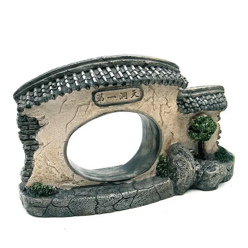 15cm Chinese Style Yard Fish Door Tank Ornament Aquarium Decoration Stones Shrimp Rock Cave Decoration Fish Hiding Toys