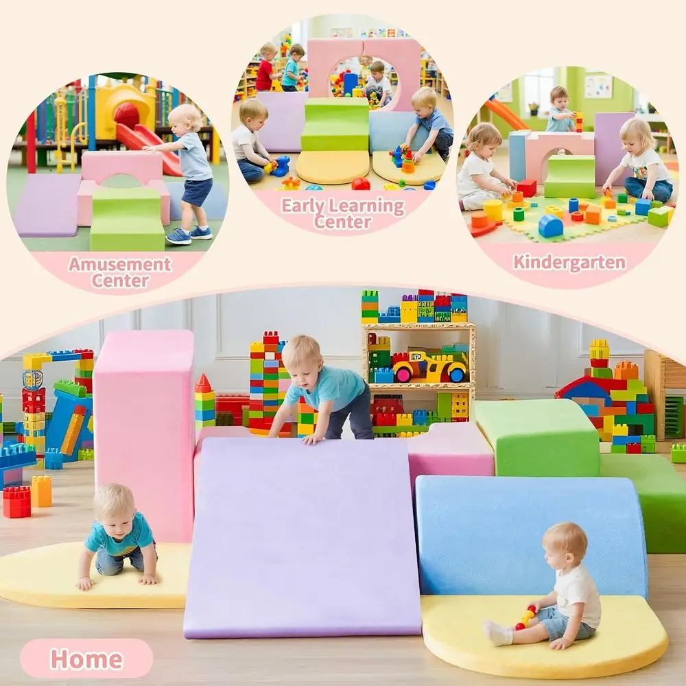 Conjunto de blocos de escalada de espuma para crianças de 7 peças, academia macia interna, brinquedos coloridos para engatinhar e escalar