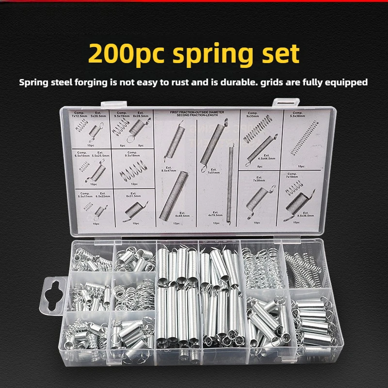 200/300PCS Stainless Springs Assortment Compression Spring Assortment Sets Suspension Springs Shrink Plastic Boxed Set Hardware