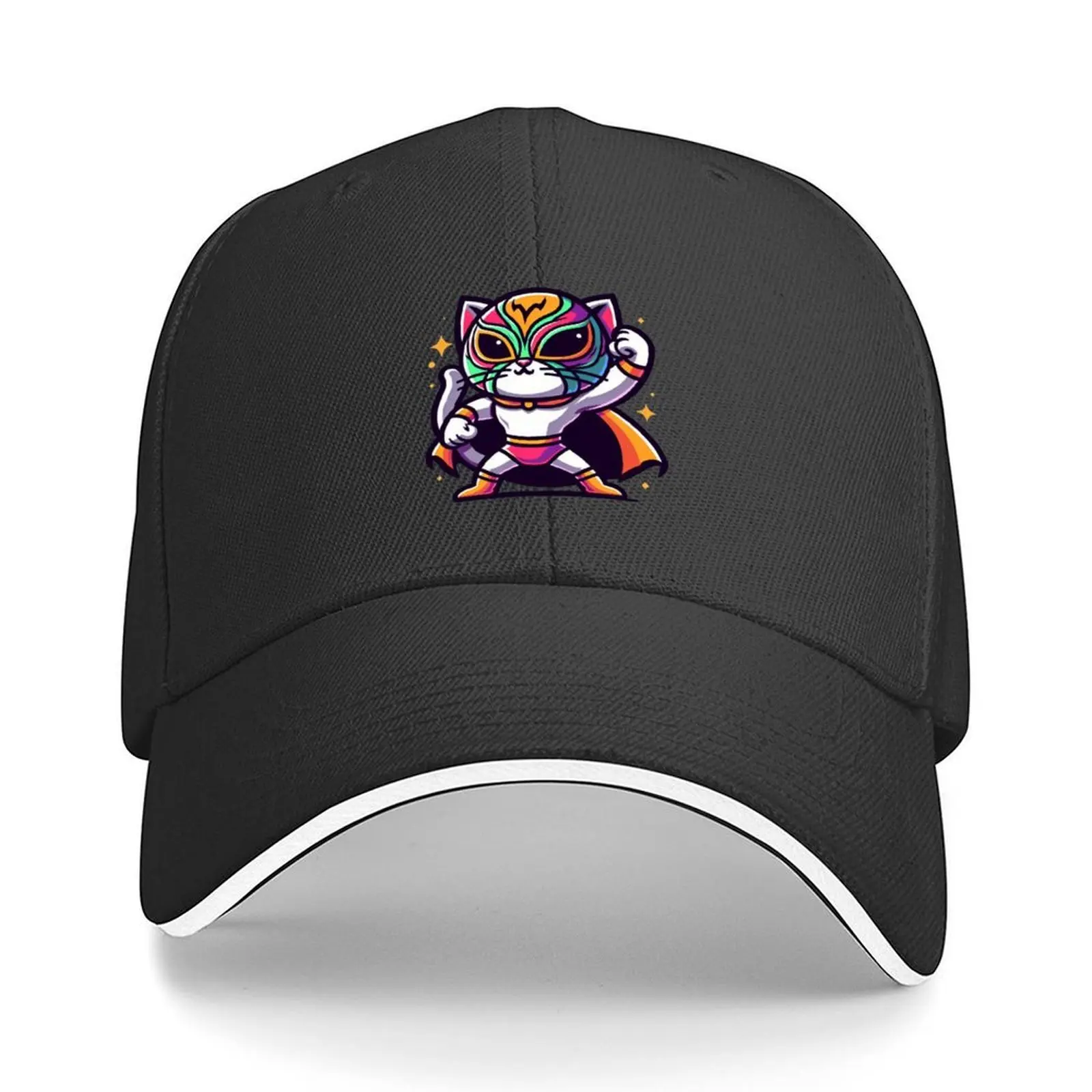 

Mighty Meow: The Luchador Cat Baseball Cap Military Cap Man custom caps Golf Wear Male hat Boy Women's