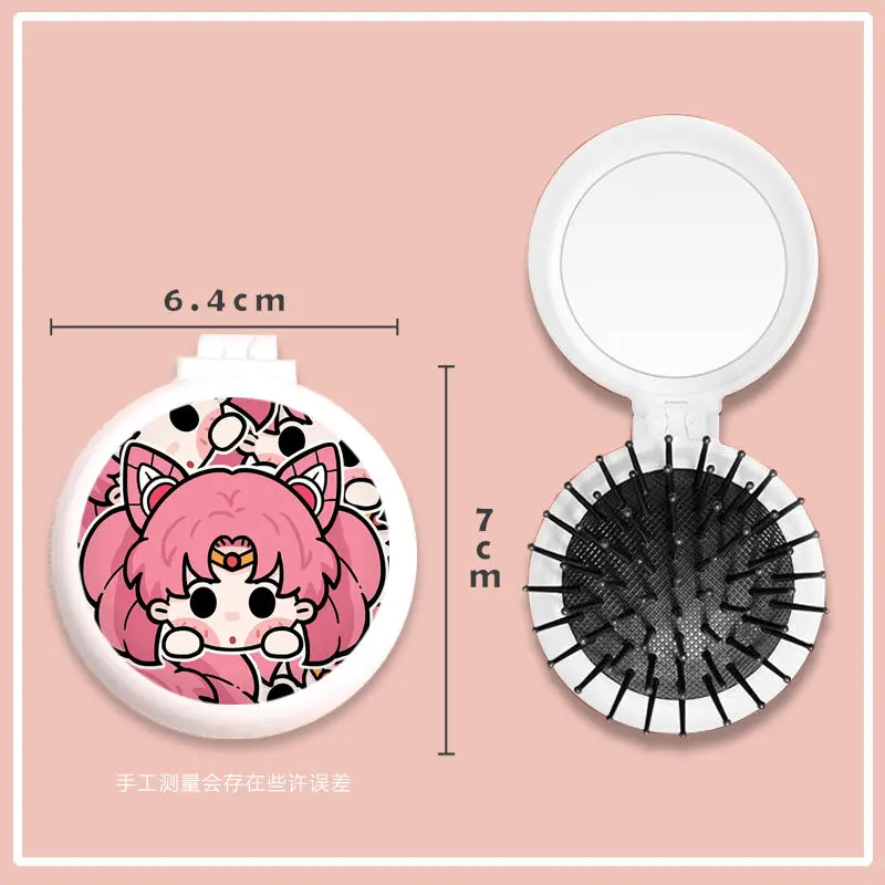 Sailor Moon Cartoon Kawaii Folding Air Bag Comb with Cosmetic Mirror Portable Air Cushion Comb Cute Mini Portable Massage Comb