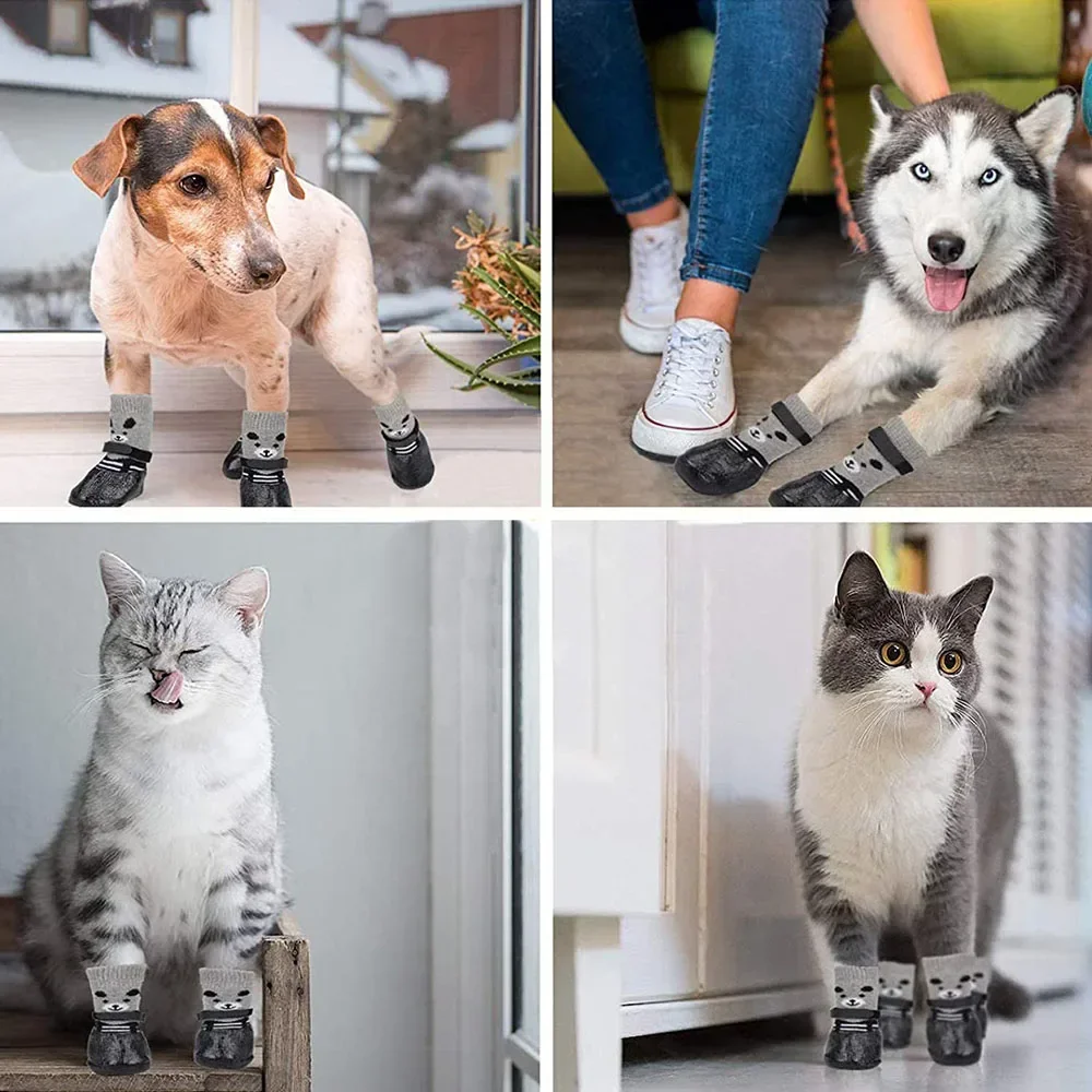 Dog Socks Waterproof Shoes Breathable Socks for Dogs Cats Socks Non-Slip Soles Adjustable Small Dog Paw for Indoor Outdoor