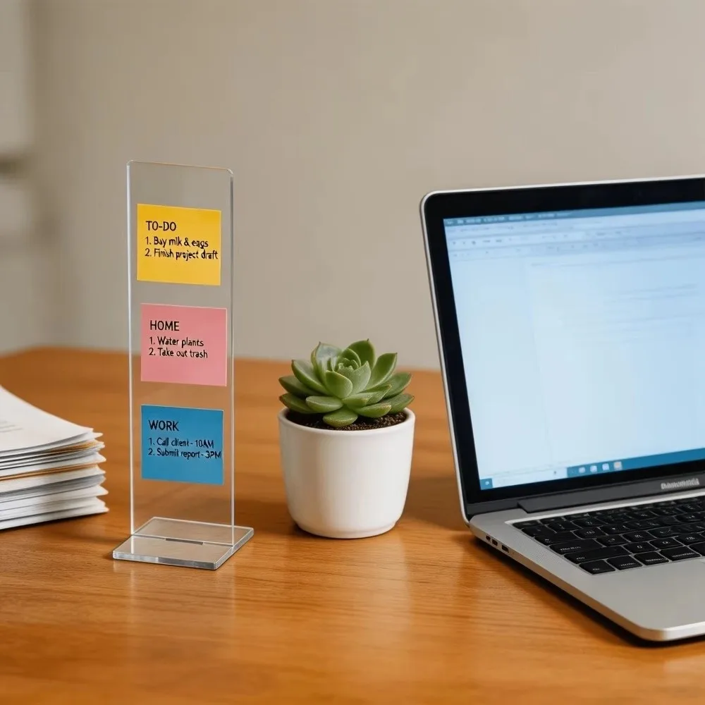 Simple Acrylic Memo Message Board Detachable Clear Sticky Note Holder Stand Vertical Monitor Side Note Holder Desktop Use